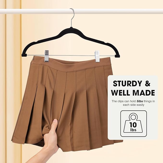 24-Pack Black Velvet Hangers with Clips Adjustable,Adult Hangers,Heavy-Duty,Felt,Non-Slip,Space Saving,Slim Outfit Hanger for Pants, Skirts, Suits,Coats, Dresses ect. - Image 5