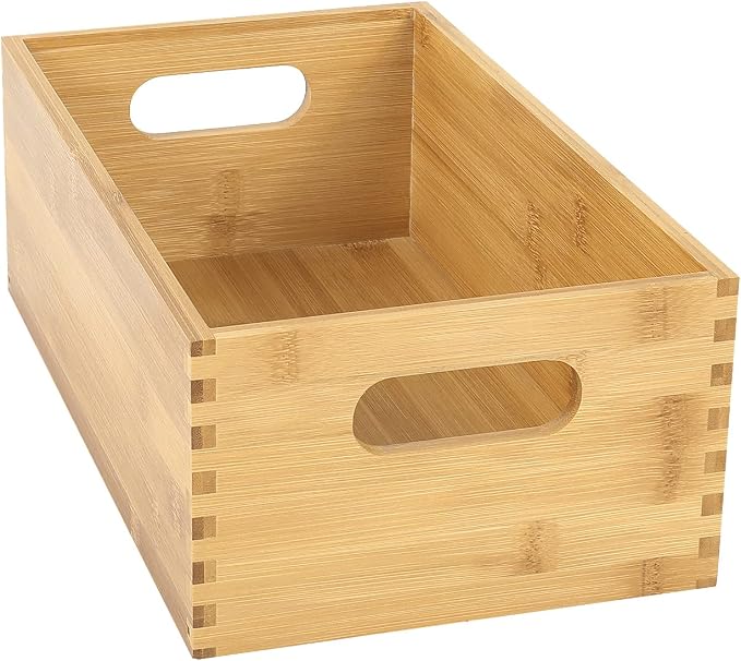ANMINY Bamboo Storage Bins, Nesting 4PCS, Sturdy Mortise-Tenon Joint | Natural Bamboo Wood Boxes, Built-in Handles, Nestable for Space Saving, Sturdy Corner Joints, Decorative, for Pantry Shelf - Image 5