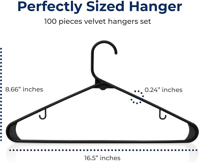 SereneLife 100-Pack Black Plastic Hangers – Ultra Lightweight Non-Slip Slim Clothes Hanger Set for Shirts, Pants, Coats & Dresses – Heavy Duty Space Saving Closet Organizer - Image 2