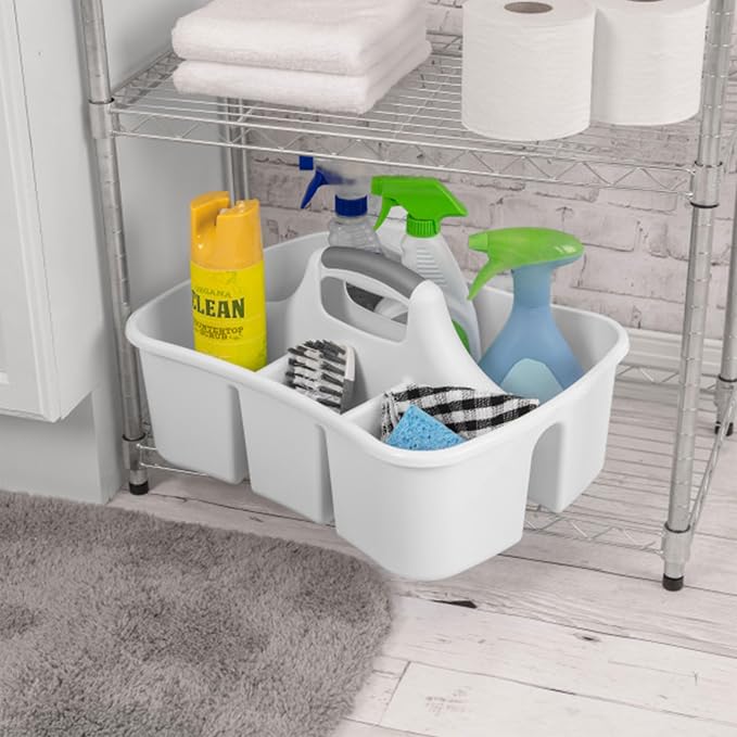 Sterilite Divided Ultra Caddy, Plastic, Portable Storage to Hold Bathroom and Cleaning Supplies, 5 Large Compartments and Handle, White, 12-Pack - Image 7