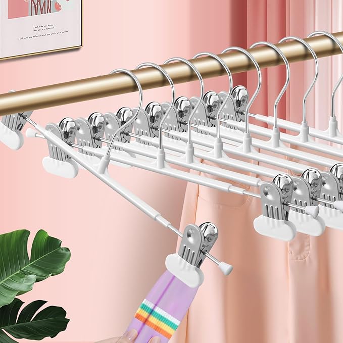 Clothes Pants Skirt Hangers with Wide Clips 14 Inch 50 Pack, White | Non-Slip,Adjustable metal wide clips,Space-Saving,Heavy duty, for pants/skirt/dress/trousers/jeans/shorts/leggings, women,men - Image 6