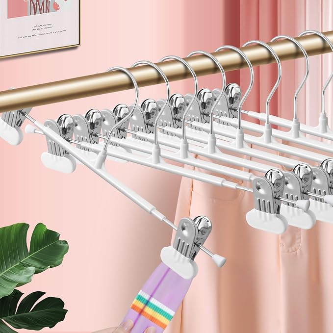 Clothes Pants Skirt Hangers with Wide Clips 12 Inch 50 Pack, White | Non-Slip,Adjustable metal wide clips,Space-Saving,Heavy duty, for pants/skirt/dress/trousers/jeans/shorts/leggings, women,men - Image 6