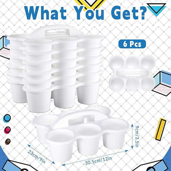 gisgfim 6 Pack Classroom Caddy Organizer with Handle, 6 Compartments, White | Stackable Plastic Table Caddies, 12x9x3.5 In, caddy Organizer for School Supplies, Crayons, Pencils, Crafts and Drink Cups - Image 2