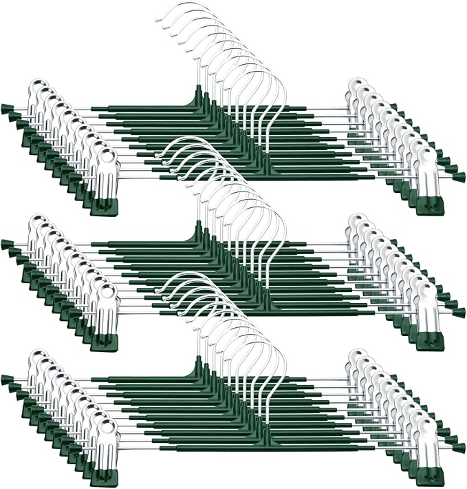 Pants Hangers with Clips, 30 Pack, Dark Green,12 Inch | Heavy duty, space saving, non-slip, adjustable, for men women's skirts,trousers, jeans & shorts by Unknown