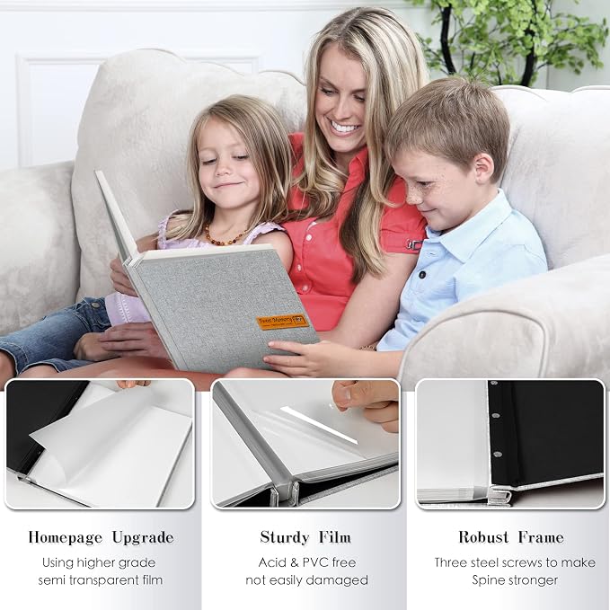 Spbapr Large Photo Album Self Adhesive Magnetic Scrapbook,DIY Scrapbook Album for 4x6 5x7 8x10 Picture,60 Pages Linen Cover Memory Book for Wedding Family Baby Pets, with Metallic Pen and Scraping - Image 3