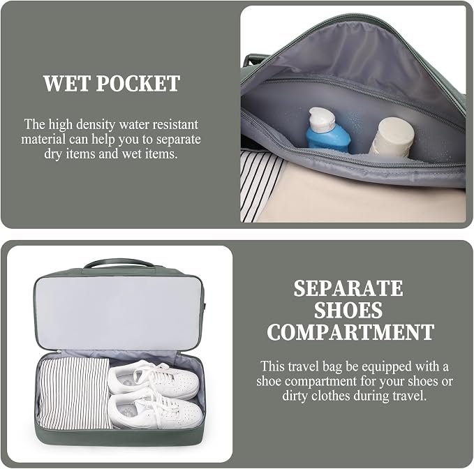 Weekender Bags for Women, Personal Item Travel Bag with Shoes Compartment | Overnight Travel Duffel Bag with Toiletry Bag, Airplane Friendly Carry-On Bag with Wet Pocket & Trolley Sleeve,Medium - Image 5
