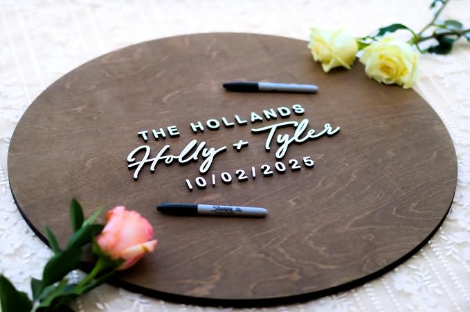 Personalized Round Guest Book Alternative Sign, Unique Guest Book Sign, Custom Alternative Guest Book, Wooden Guest Book, Wedding Ceremony Guestbook Sign (Design 6) - Image 2