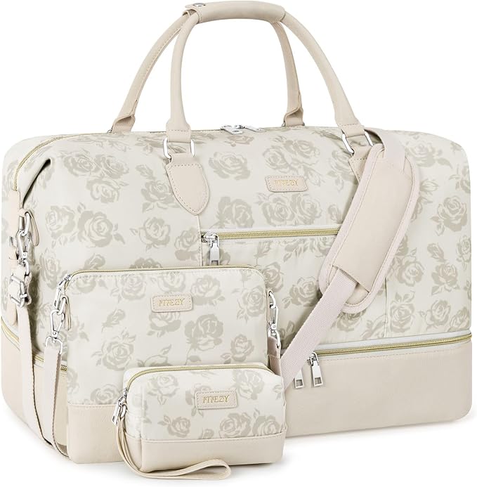 ITIEZY Weekender Bag for Women 21.5" Travel Duffel Large Carry On Bag 3PCS | Nylon Duffel Bag with Waterproof Shoe Compartment, Crossbody Bag and Toiletry Bag, Travel Weekend Hospital Overnight Gym Bag by ITIEZY