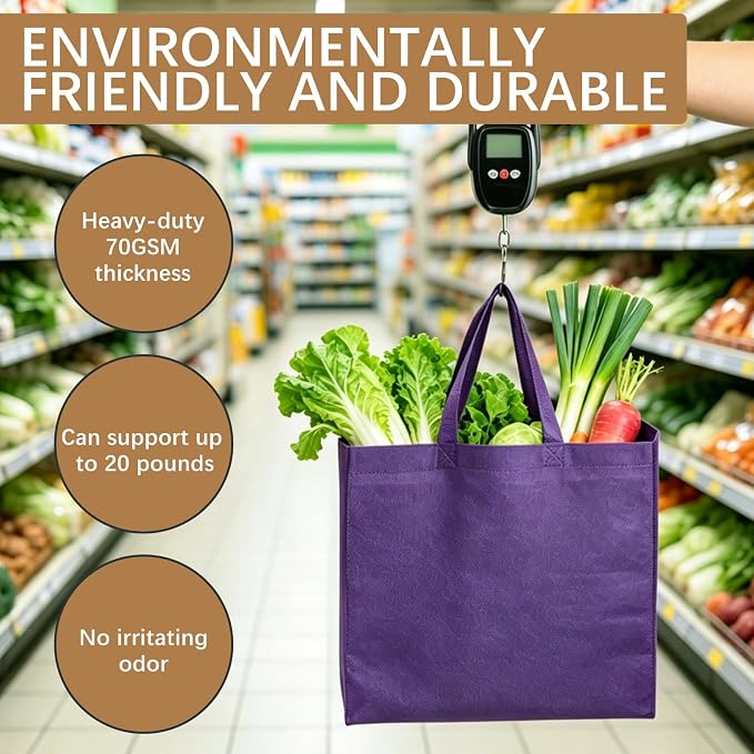 Reusable Grocery Bags 12.6 * 6.3 * 11.8 in - Non Woven Totes Bag with Reinforced Handles, Shopping Bags Bulk - Image 6