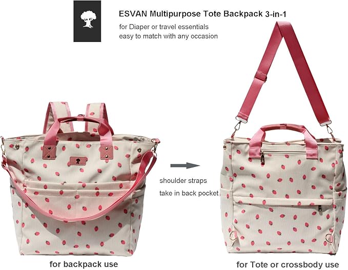 Diaper Tote Bag Totepack Backpack Crossbody Bag 3 in 1 for Women Laptop Backpack Multifunctional with Insulated Pockets - Image 4