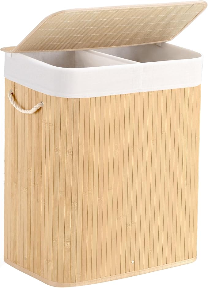 Aliphon 100L Laundry Hamper with lid, 2-Section Clothes Laundry Basket with Handles, Large Collapsible Bamboo Baskets for Bedroom, Bathroom, Dorm, Natural Beige by Aliphonbyningge_ysHOME