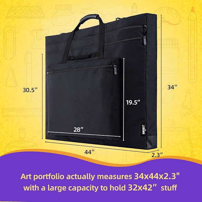 JJRING 32x42 Art Portfolio Tote Bag With Shoulder Strap, Black | Large Carrying Storage Case With Handle For Artwork, Posters, Canvas, And Drawing Boards - Image 2