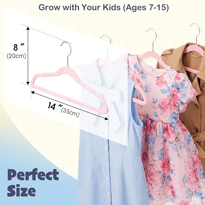 HOUSE DAY 14 Inch Kids Velvet Hangers 50 Pack, Durable Big Kid Hanger Pink | Children Hangers for Youth, Teen, Non Slip Kids Felt Hanger, Cute Small Hanger for Closet, Ideal for Everyday Use - Image 3