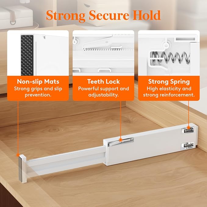 Lifewit 2.36" Upgrade Kitchen Drawer Dividers, Adjustable Drawer Organizer | 16"-22" Expandable White Drawer Separator for Clothes/Utensils, Dresser/Cabinet/Closet/Nursery Organization & Storage, 5 Pack - Image 5