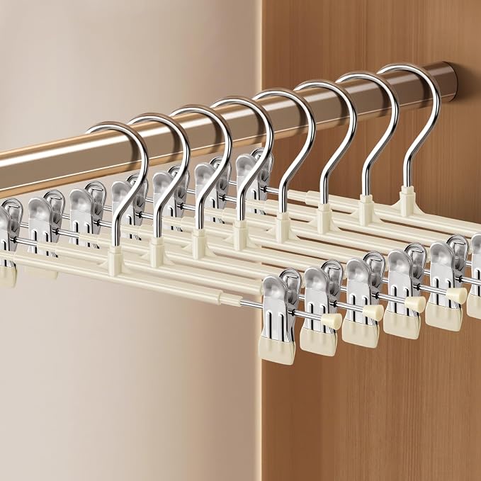 14 Inch Pants Hangers with Clips 10 Pack Skirt Hangers,Metal,Lvory | Non-Slip,Adjustable metal wide clips,Space-Saving,Heavy duty, for pants/skirt/dress/trousers/jeans/shorts/leggings,Women by HWAJANClothesOrganizer