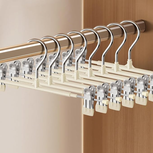 14 Inch Pants Hangers with Clips 10 Pack Skirt Hangers,Metal,Lvory | Non-Slip,Adjustable metal wide clips,Space-Saving,Heavy duty, for pants/skirt/dress/trousers/jeans/shorts/leggings,Women by HWAJANClothesOrganizer