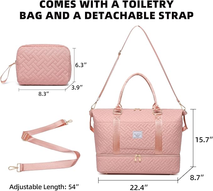 Duffle Bag for Travel, Weekender Bag with Shoe Compartment, Carry On Overnight Bag for Women with Toiletry Bag, Gym Bag with Wet Pocket, Hospital Bags for Labor and Delivery Beige - Image 2