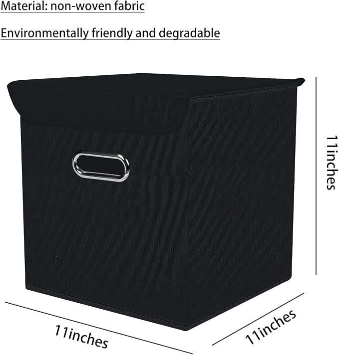 Closet Organizers Fabric Storage Bins With Lids Collapsible Cube Storage Organizer Basket With Handles,Storage Boxes for Clothes Storage,Office,Laundry,Shelves,8 Pack,（Black） - Image 2