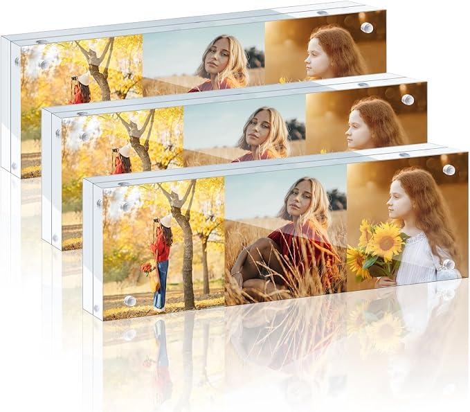 3 Pack 2x6 Acrylic Picture Frames - 20% Thicker Double Sided Magnetic Frame with UV Protection - Freestanding Clear Frameless Display for Tabletops - Modern Photo Frame Set for Home & Office Decor by AdeptusMechanicus