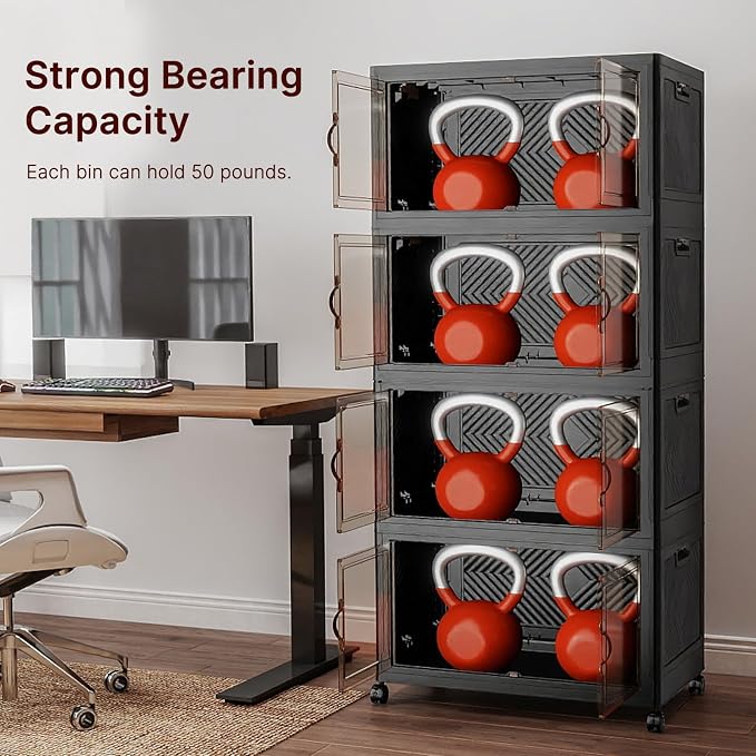 Stackable Storage Bins, 1440QT Collapsible Drawers with 2 Lids | Large Capacity, Magnetic Door, Stack Lock, Rolling Wheels, Foldable Design, Organizers and Storage for Bedroom Dorm Garage - Image 5
