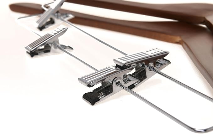 Quality Wooden Skirt Hangers with Clips Smooth Solid Wood Pants Hangers with Durable Adjustable Metal Clips, Swivel Hook, Coat, Jacket, Blouse Suit Hangers (Walnut - Chrome Hook, 20) - Image 6