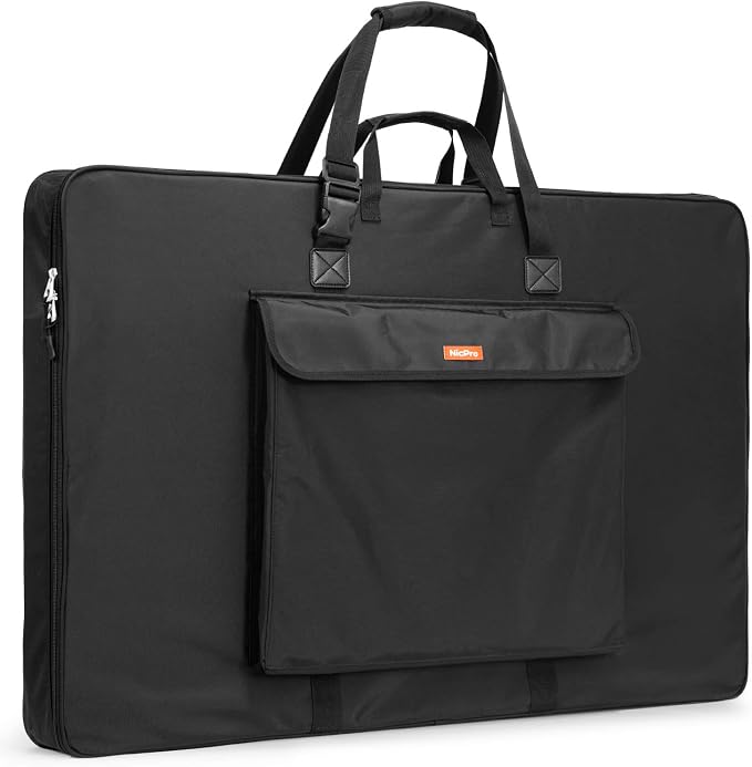 Nicpro Art Portfolio Bag 32”x 42'', Nylon Artist Bag with Reinforced Edges | Durable 840D Fabric, Adjustable Shoulder Strap, 3-sided zipper, Waterproof Art Portfolio Case, for Canvas Artwork Solar Panel by Nicpro