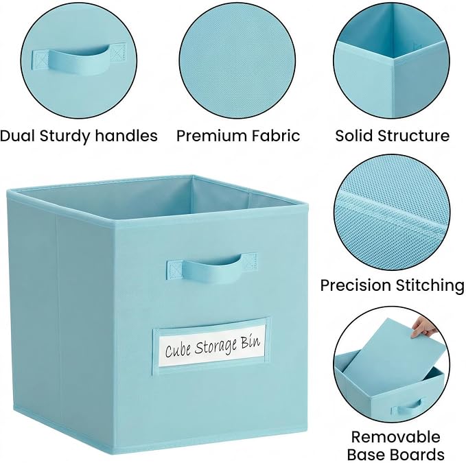 Storage Bins,13" Cube Storage Bin with Labels,10pcs,Sky Blue | Fabric Storage Cubes for Shelves,13 Inch storage cube bins with 10 Labels Window Cards & a Pen. - Image 2