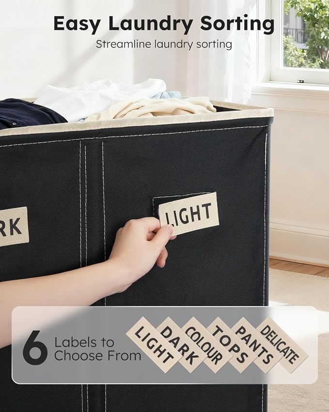 SOLEDI 200L 3-Section Laundry Hamper with Lid, Extra Large Dirty Clothes Basket with Sturdy Handles for Laundry Room & Bedroom - Durable Organizer for Sorting Laundry - Image 3