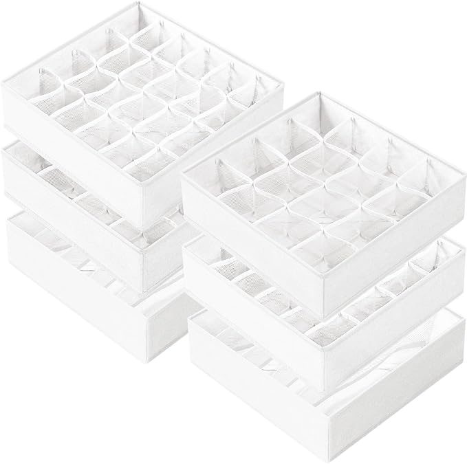 Drawer Organizer - 6 Set Clothes Organizer for Closet & Bedroom - 90 Cells Bins for Sock, Underwear, Bra, Baby Clothes - Washable & 10xDurable than Non-Woven Fabric (White) by Criusia