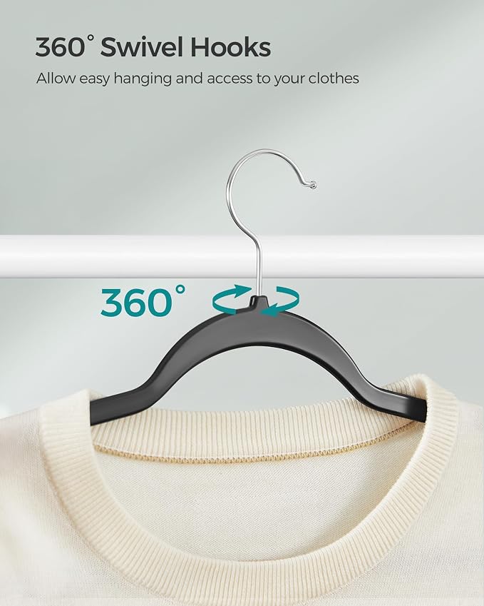 SONGMICS Plastic Clothes Hangers, Pack of 50, Non-Slip, Space-Saving | 0.2 Inches Thick, 17.7 Inches Wide, 360° Swivel Hook, Black, BREANNA Collection UCRP50B - Image 4