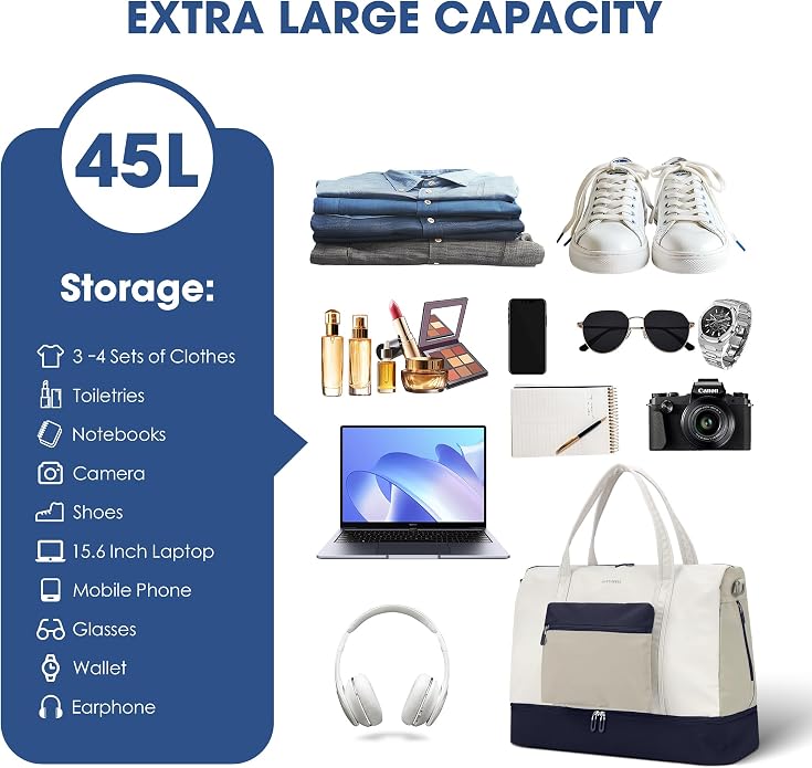 Women's Weekender bag Travel Duffel Bag with Shoe Compartment 21-inch Airline-Approved Carry-On, 2-Piece Overnight Bag Set Personal Item Luggage - Image 2