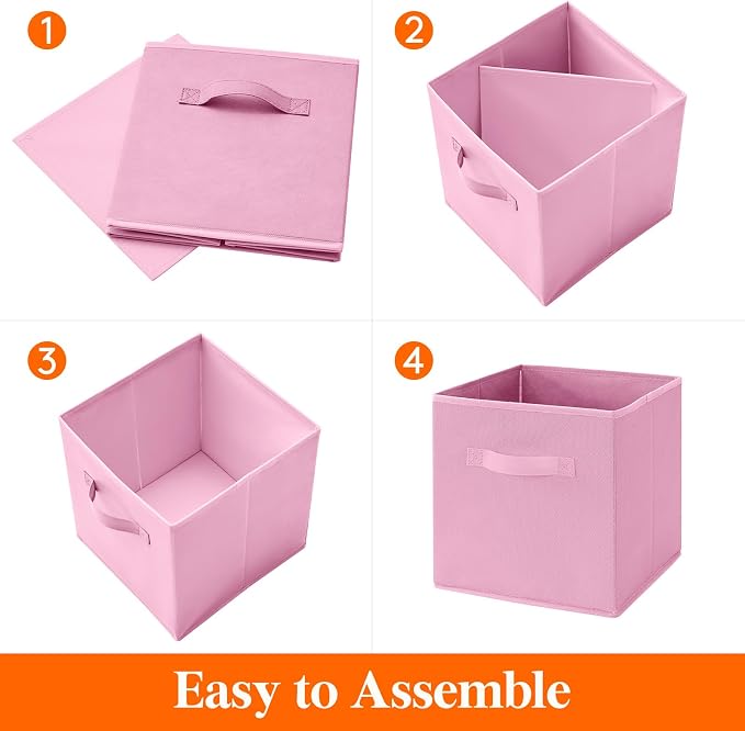 Lifewit Storage Cubes, 11 Inch Organizer Bins, 18L Pink, 12 Packs | Foldable Decorative Fabric Storage Baskets for Organizing Home Organizers with Handles for Shelves, Closet - Image 2
