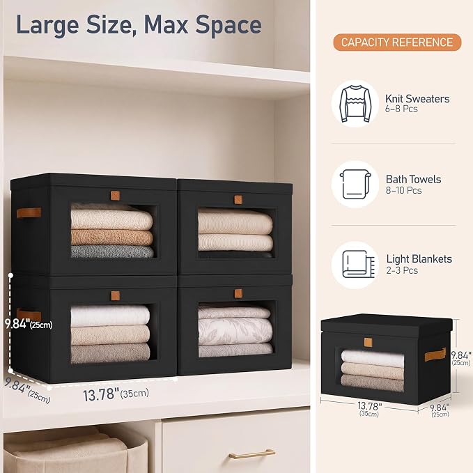 DIMJ Storage Bins with Lids - 6 Pack Large Fabric Closet Organizer with Window & Handles, Collapsible Decorative Storage Boxes for Shelves Under Bed, Books Clothes Blankets Sweaters Organization - Image 6