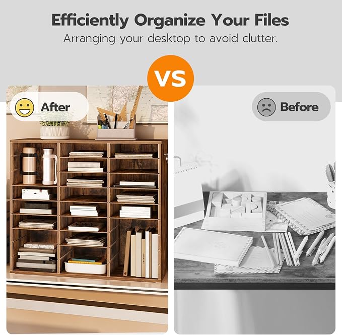 HOOBRO Literature Organizer, 27 Compartments Wooden Mail Organizer, Countertop Literature Sorter with Adjustable Shelves for Home, Office, School, Student Mailbox for Classroom, Rustic Brown FG27WF01 - Image 4