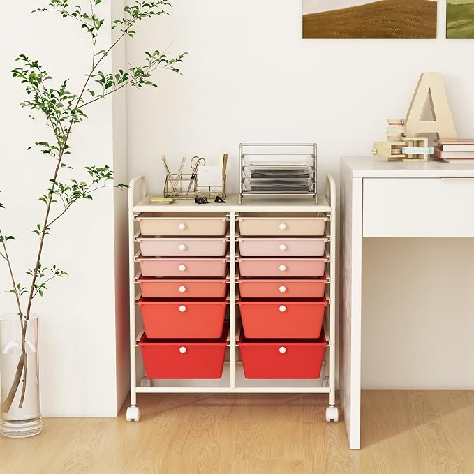 12 Drawer Rolling Storage Cart, Craft Cart Organizer on Wheels w/Metal Frame, Large Capacity & Smooth Drawer, Rolling Cart w/Drawers for Classroom, Office - Image 8