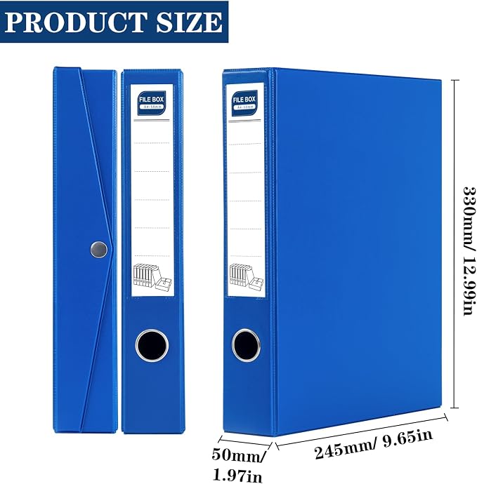 Storage File Boxes, 6 Pack Foldable File Boxes, 50mm Spine, Blue | Archives Cases with Magnetic Closure & Clip, Plastic Document File Folder Paper Storage Organizer - Image 2