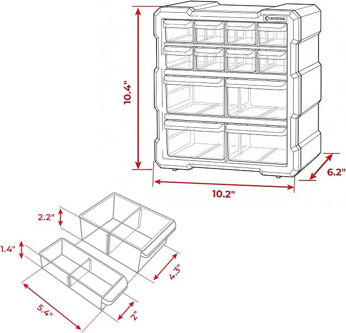 Small Parts Organizer - 12 Removeable Bin Drawers - Tool Box for Storing Hardware and Garage Organization - For Screws, Bolts, Legos, Arts and Crafts - 10” x 10” x 6” - BX08-4024 - Image 3