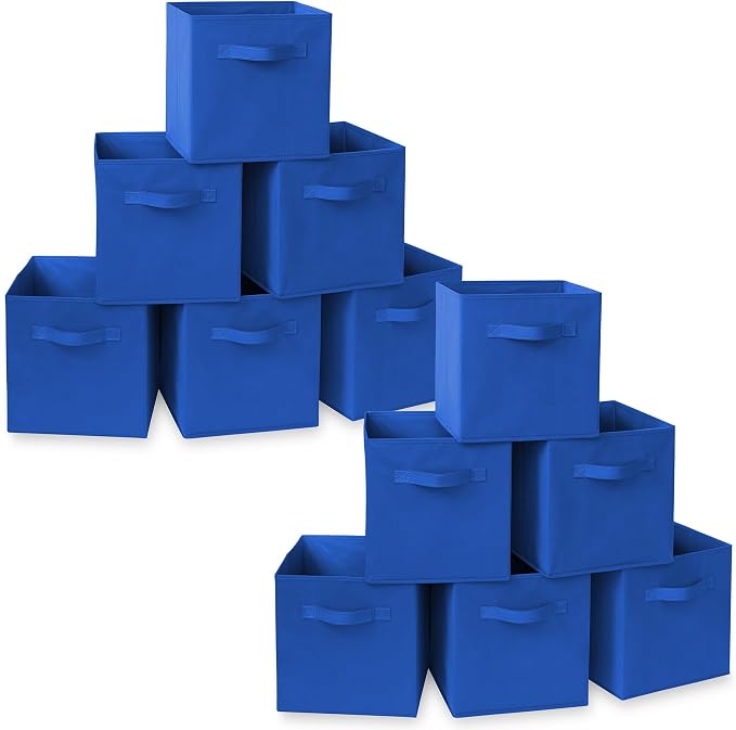Casafield Set of 12 Collapsible Fabric Cube Storage Bins, Royal Blue - 11" Foldable Cloth Baskets for Shelves, Cubby Organizers & More by Casafield