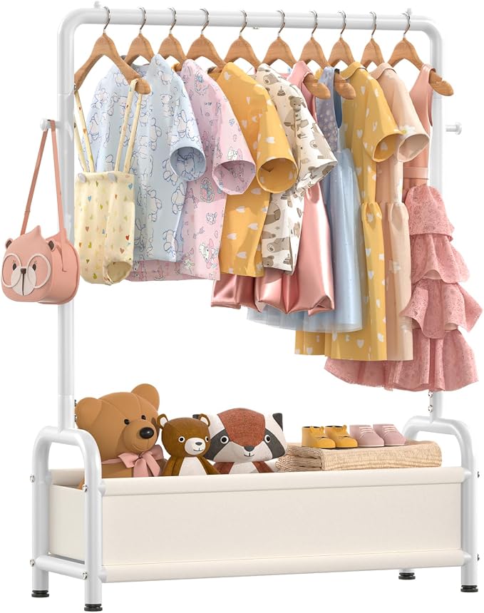 Kids Clothing Rack with Storage Shelf, Kids Dress Up Storage | for Coats, Small Baby Garment Rack for Hanging Clothes, Toddler Wardrobe Closet Organizer (Classic, White) by Unknown
