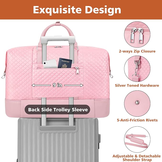 TIBES Travel Weekender Bag for Women, Overnight Bag with Shoe Compartment | 3PCS Large Travel Duffel Bag for Gym, Travel, Hospital, Business Trip, Carry On Tote, Wet & Dry Separation, Water Resistant - Image 5