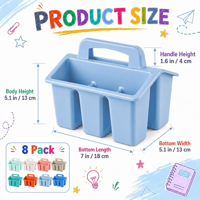 gisgfim 8 Pack Boho Classroom Caddy Table Organizer with Handle | Sturdy plastic construction, 4 divided slots, space-saving stackable design, smooth grip, portable center handle - Image 2