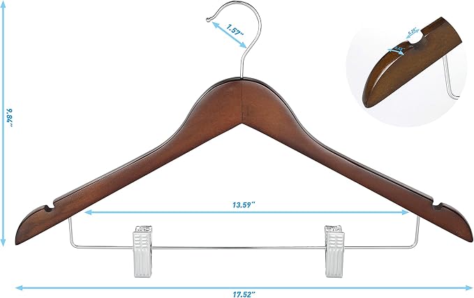 TOPIA HANGER Wooden Suit Hangers with Adjustable Metal Clips (20 Pack), Solid Wood Clothes Hangers, 360° Swivel Hook, Premium Retro Finish Pants Hangers for Clothes Coat, Jeans, Blouse-CT28A20 - Image 7