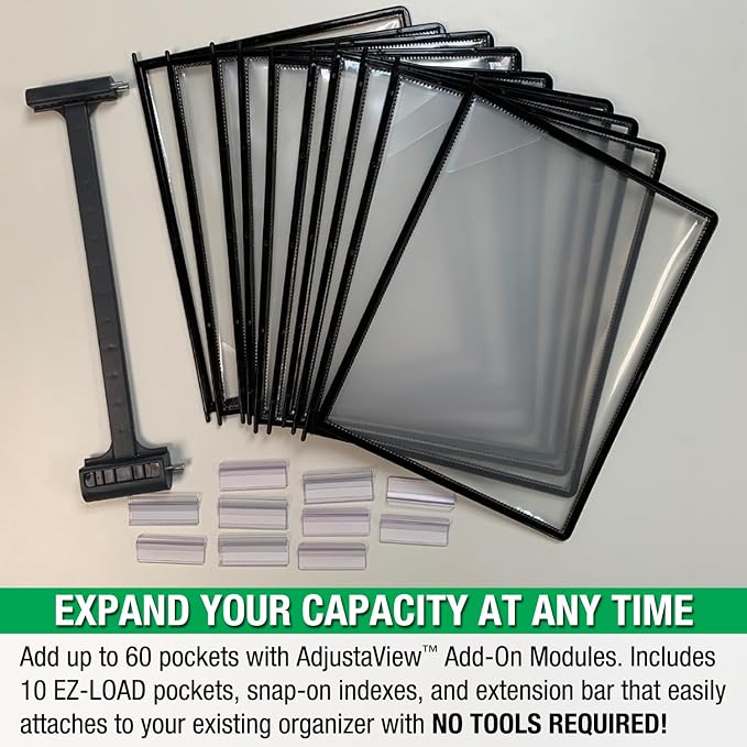 Ultimate Office AdjustaView Expandable Desk Reference Display Organizer 20B | 5 Adjustable Viewing Angles, Dual Weighted Base, 20 Letter Size EZ-Load Black Pockets, ADD-ON to Expand Capacity at Anytime - Image 8