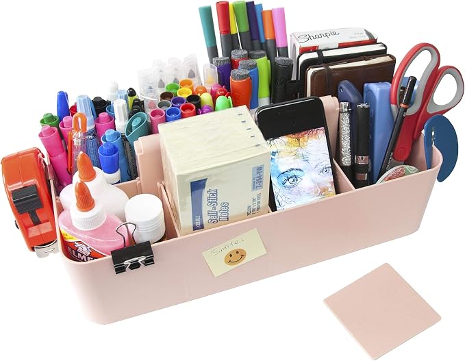 -Large Portable Caddy, DIY Dividers, 8 Compartments, School Office Supplies Home Business Basket with Handle Storage Organizer Made in USA (10 PACK, Indie Pink) - Image 5