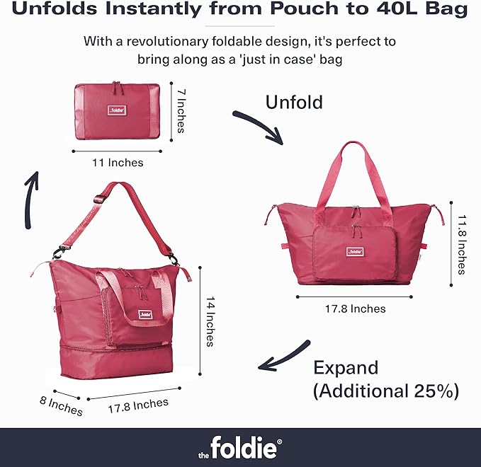 The Foldie Foldable Travel Bag for Women - 40L Weekender Bag with Multiple Pockets - Carry On Expendable Travel Bag - Image 2