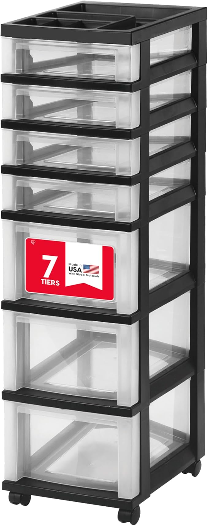 IRIS USA 7-Drawer Rolling Storage Cart, Black/Clear | Keep classroom supplies, teacher essentials, craft materials, and learning tools organized with easy-access drawers. by IRISUSA