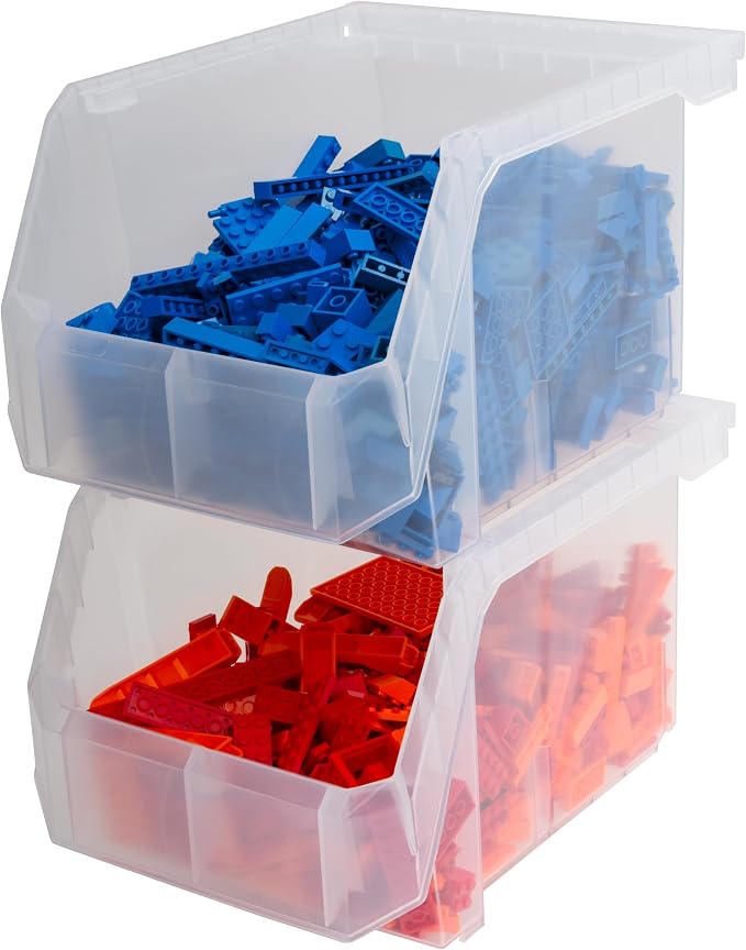 Medium-Tall Stackable Plastic Storage Bins, 4-Pack, Clear | Open-Front Stackable Bins For Garage, Pantry, Closet & Office, 7"L X 11"W X 8"H, Nests When Empty, Durable Plastic - Image 6