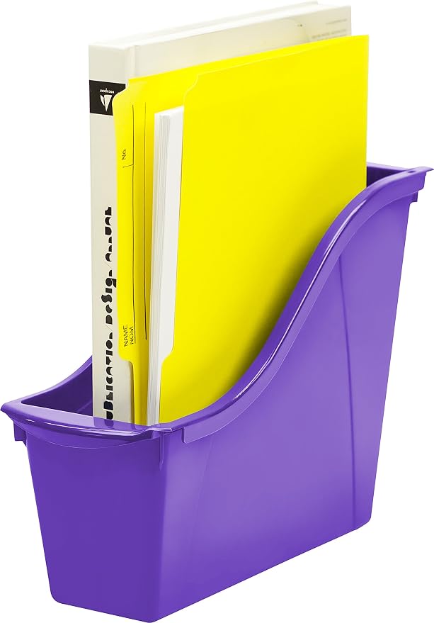 Storex Small Book Bin, Linking Storage Bins, Dry Erase Surface, 11.75" x 8.5" x 4.5", Violet, 6-Pack - Image 9