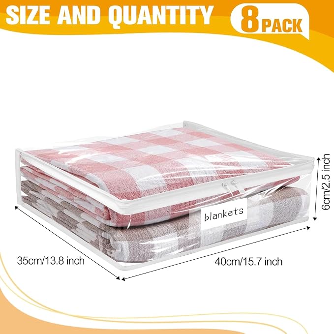 Plastic Storage Bags with Easy-Glide Zipper, Pack of 8, Durable Clear Vinyl Zippered Storage Bags for Clothes Sweaters Comforters Blankets Sheets Bedding (15.7 x 13.8 x 2.5 Inch, Transparent White) - Image 3