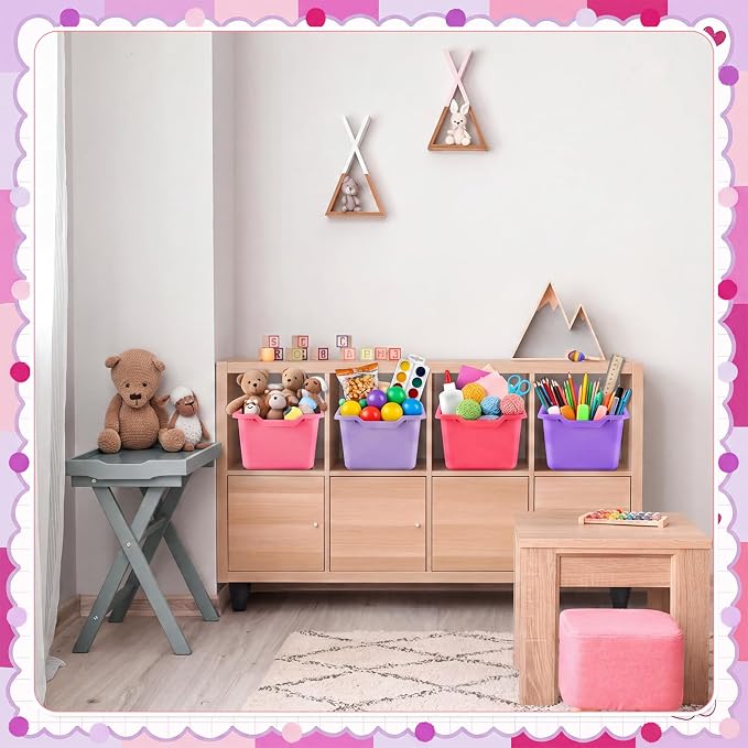 16 Pcs Cubby Bins for Classroom Plastic Book Bins,Pink Series | Storage Bins for Classroom Library, Plastic Stackable Toy Tubs Containers for School Office Home Nursery Playroom - Image 7